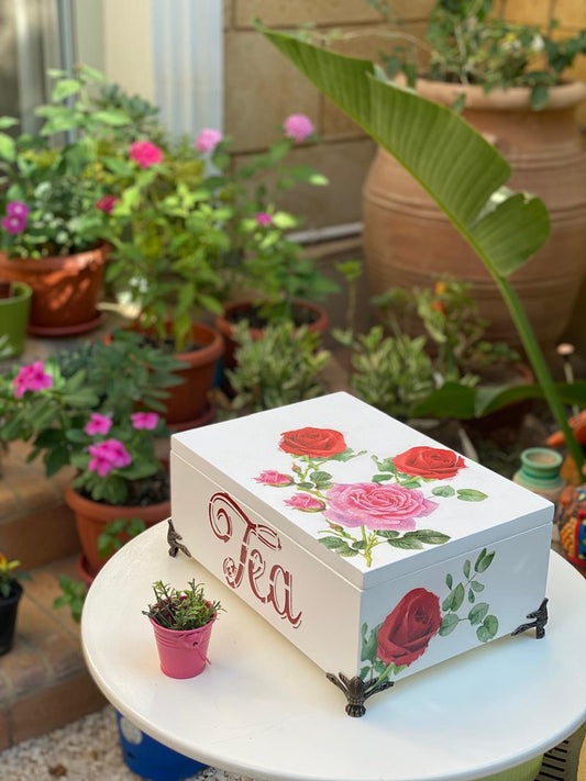 (tea box )اوف وايت ورده بلدي احمر و روز