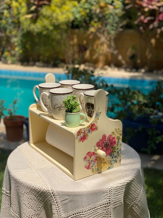 حامل مناديل دهان بيج غامق ورده بيلا روز