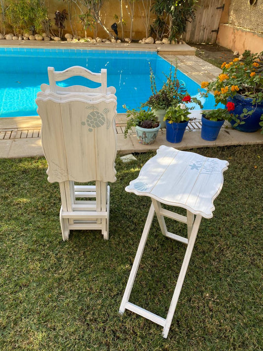 ٤ ترابيزات بتتقفل وتتفتح اوف وايت متجرح beach style