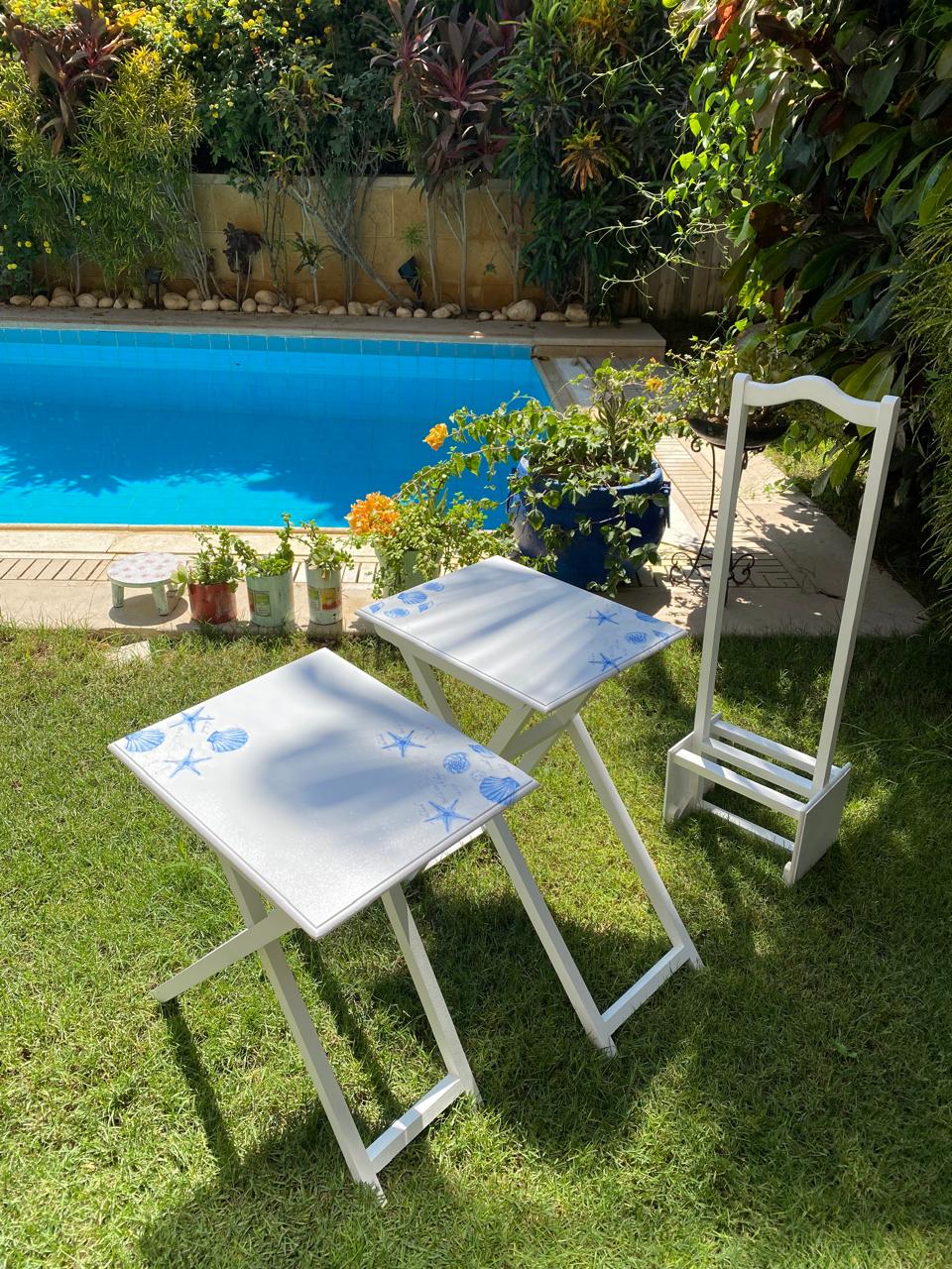 ٢ ترابيزه بتتقفل وتتفتح مع ستاند اوف وايت ديزاين قواقع beach style